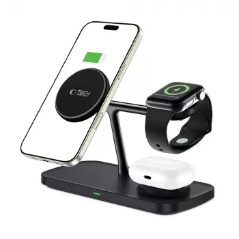 TECH-PROTECT QI15W-A45 Chargeur sans fil magnétique MagSafe 3-en-1 Noir