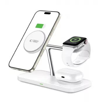 TECH-PROTECT QI15W-A45 Chargeur sans fil magnétique MagSafe 3-en-1 Blanc