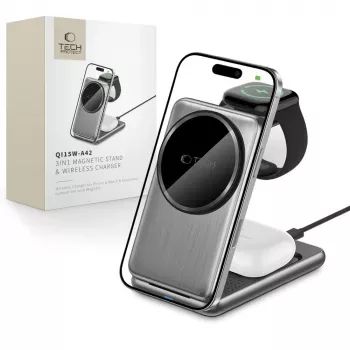 TECH-PROTECT QI15W-A42 Chargeur sans fil magnétique MagSafe 3-en-1 Gris sidéral