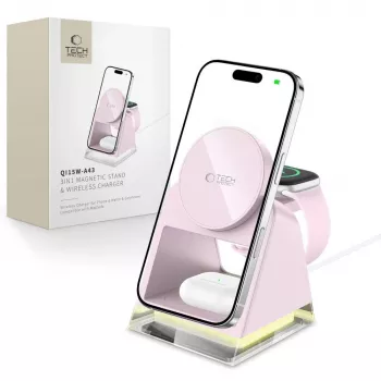 Tech-Protect QI15W-A43 3IN1 Station de charge sans fil MagSafe rose