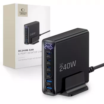 Chargeur de bureau TECH-PROTECT DC240W-GAN 6 ports PD 240W / QC3.0, noir