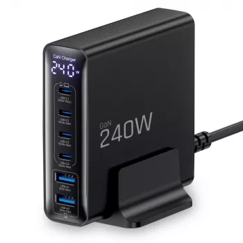 Chargeur de bureau TECH-PROTECT DC240W-GAN 6 ports PD 240W / QC3.0, noir