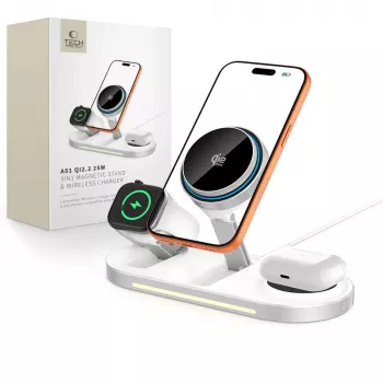 Chargeur sans fil magnétique MagSafe 3 en 1 TECH-PROTECT A51 ARCTICBOOST 25 W Qi2.2 blanc