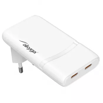Akyga AK-CH-32 chargeur USB-C GaN plat 65 W, 2 x USB-C PD, blanc