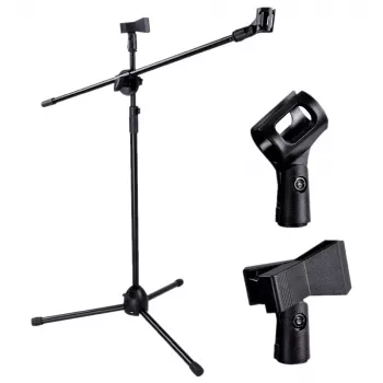 Pied de microphone MOZOS SM803 avec perche, 2 supports, jusqu'à 200 cm, noir