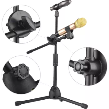 Pied de microphone MOZOS SM803 avec perche, 2 supports, jusqu'à 200 cm, noir