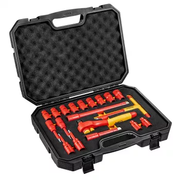 Ensemble de clés à douilles isolées 1000 V NEO TOOLS, 19 pièces, carré 1/2 inch, acier chrome-vanadium, certifié VDE