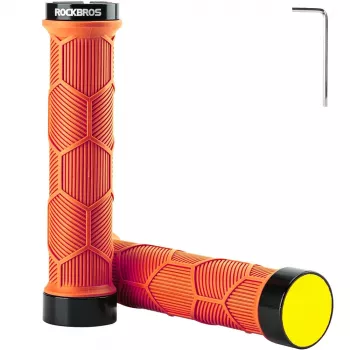 Poignées de guidon de vélo ROCKBROS avec embouts réfléchissants - orange, 130 mm, double Lock-On