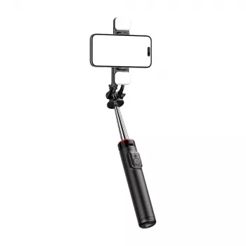 HURTEL Perche à selfie WC13YDS trépied télescopique 1,3 m avec double éclairage LED et support de téléphone - Noir