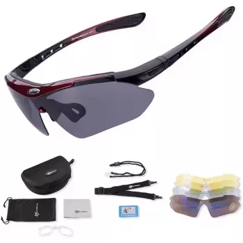ROCKBROS 10001 Lunettes de cyclisme polarisées - Noir/Rouge