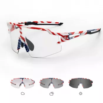 ROCKBROS Lunettes de cyclisme photochromiques avec protection UV et insert correcteur - motif USA - Blanc
