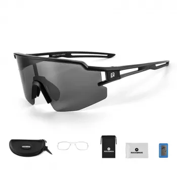 ROCKBROS Lunettes de cyclisme polarisées avec protection UV et insert de prescription, verres gris - monture noire