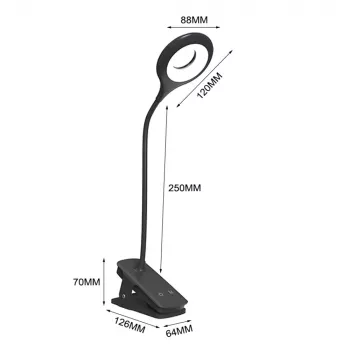 WOZINSKY Lampe de lecture LED sans fil mini avec pince et câble USB-C - Noir
