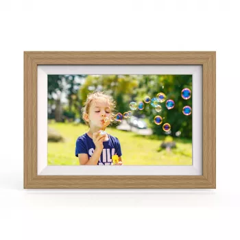 Cadre photo numérique WOZINSKY WRC-32 10,1 pouces avec application Frameo, 32 Go, brun clair
