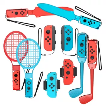 Kit d'accessoires famille 10 en 1 pour Nintendo Switch Sports - ensemble rouge et bleu