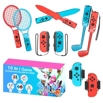 Kit d'accessoires famille 10 en 1 pour Nintendo Switch Sports - ensemble rouge et bleu
