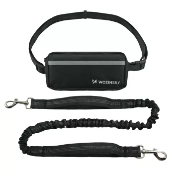 Ceinture de course mains libres pour chien Wozinsky WPST-01 avec pochette et laisse élastique - noir