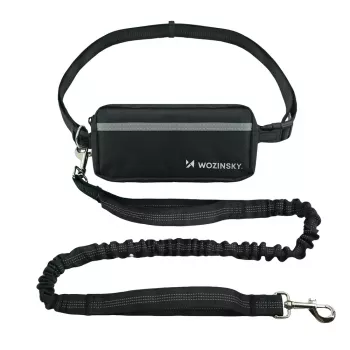 Ceinture de course mains libres pour chien Wozinsky WPST-01 avec pochette et laisse élastique - noir
