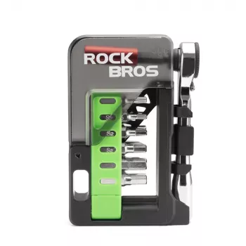 Kit de réparation vélo ROCKBROS avec mini cliquet et 14 embouts - vert translucide