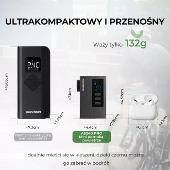 ROCKBROS AS240 PRO Pompe à air sans fil, compresseur 120 PSI, 420 mAh, noir