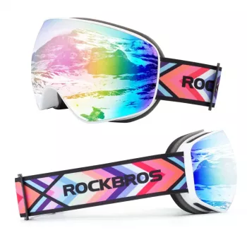 ROCKBROS SP284 Masque de ski enfant - Monture blanc mat, verre PC gris avec miroir fleur de cerisier rose