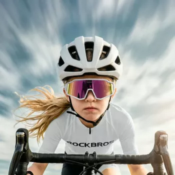 ROCKBROS SP383 Shining Warrior Lunettes de cyclisme - Monture blanc mat, verres rouges polarisés