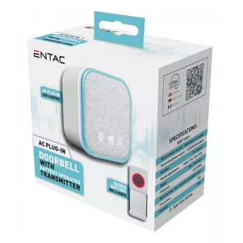 Émetteur de sonnette sans fil ENTAC à brancher sur secteur IP44 avec 1 pile CR2032