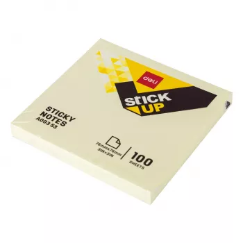 Notes adhésives Deli Stick Up 100 feuilles jaune 76x76 mm