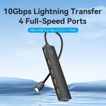 Hub VENTION USB-C vers USB 3.2 Gen 2 avec 100W PD, 0,15 m, noir