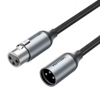 Câble micro XLR VENTION BKHHI 3 m noir tressé nylon avec connecteurs aluminium