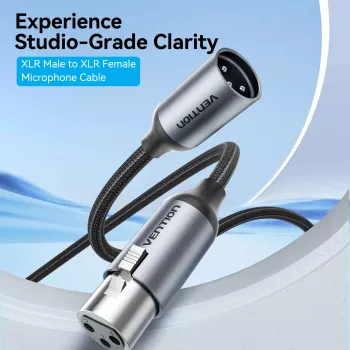Câble micro XLR VENTION BKHHI 3 m noir tressé nylon avec connecteurs aluminium