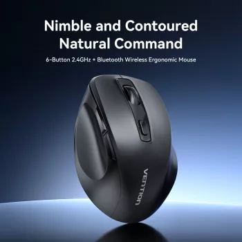 Souris optique sans fil Vention KTMB0 double mode 2,4 GHz + Bluetooth 5.1, 6 boutons, 800-2400 DPI, noire