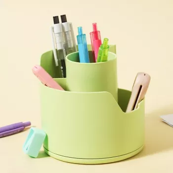 Deli LonGreen pot à crayons vert citron 12x12x11 cm