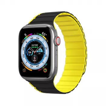 Bracelet magnétique Dux Ducis pour Apple Watch SE, Series 9, 8, 7, 6, 5, 4, 3, 2, 1 (41, 40, 38 mm) LD Version, noir-jaune