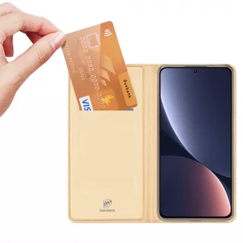 Dux Ducis Skin Pro étui à rabat pour Xiaomi 13, portefeuille avec emplacement pour carte et support, or