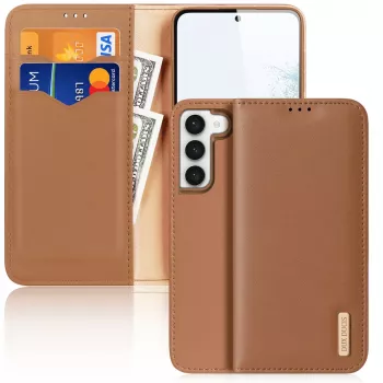 Dux Ducis Hivo étui portefeuille pour Samsung Galaxy S23+ avec blocage RFID, support, marron