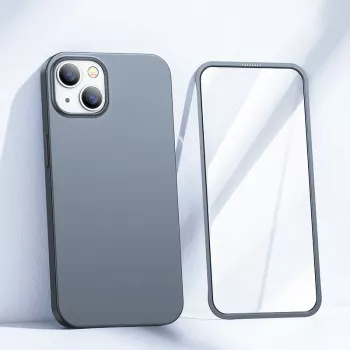 Coque intégrale 360 Joyroom pour iPhone 13, protection avant et arrière + verre trempé, Tarnish Grey (JR-BP927)