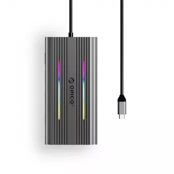 Station d'accueil USB-C ORICO XCR 12-en-1 avec RGB, 3x USB-A, USB-C PD 100W, HDMI 4K, VGA, RJ45 Gigabit, lecteur de cartes SD/microSD - Gris