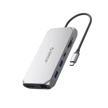 Station d'accueil USB-C ORICO XCR 12-en-1 2x USB-A 3.1 1x USB-A 2.0 1x USB-C PD 100W 1x USB-C 3.1 2x HDMI 2.0 4K 60Hz 1x DisplayPort 1.4 4K 60Hz 1x SD 3.0 1x microSD 3.0 1x RJ45 Gigabit Ethernet 1x Audio CTIA 3.5mm - Gris