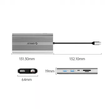 Station d'accueil USB-C ORICO XDR 12-en-1, 2x HDMI 4K 60Hz, DisplayPort 4K 60Hz, RJ45 Gigabit, PD 100W, lecteur de cartes SD/microSD, argent