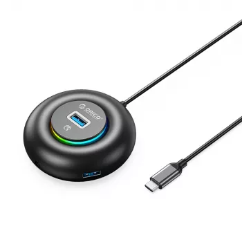 Hub USB-A 3.0 4 ports ORICO YXR4-C3 RGB avec port audio/microphone, câble 1,8 m - Noir