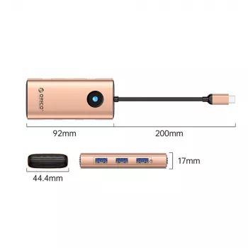 Hub USB-C ORICO PW11 6-en-1, 3x USB-A 3.0, 1x USB-C PD 100W, 1x HDMI 4K 30Hz, 1x RJ45 Gigabit Ethernet, Or rose