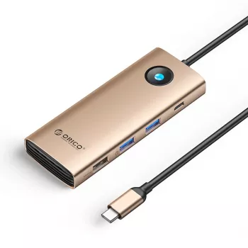 Hub USB-C ORICO PW11 8-en-1 avec 2x USB-A 3.0, 1x USB-A 2.0, 1x USB-C 3.0, 1x USB-C PD 100W, 1x HDMI 4K 60Hz, 1x VGA 1080P 60Hz, 1x RJ45 Gigabit Ethernet - Or rose