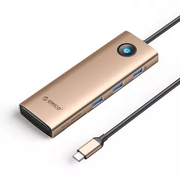 ORICO PW11 USB-C Docking Station 9-in-1, 3x USB-A 3.0, 1x USB-C PD 100W, 1x HDMI 4K 60Hz, 1x VGA 1080P 60Hz, 1x microSD/SD, 1x RJ45 Gigabit Ethernet - Rose Gold