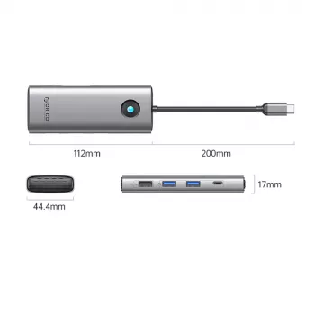 Station d'accueil USB-C ORICO PW11 8-en-1, 2x USB-A 3.0, 1x USB-A 2.0, 1x USB-C 3.0, 1x USB-C PD 100W, 1x HDMI 4K 60Hz, 1x VGA 1080P 60Hz, 1x RJ45 Gigabit Ethernet, gris