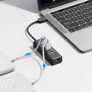 Hub USB 4 ports ORICO PW3UR25-U3 avec adaptateur Ethernet 2.5G, 3x USB-A 3.0, 1x RJ45, câble 0,15 m, noir