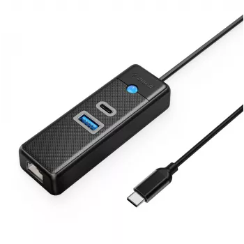 ORICO PW3UR25-C3 3-Port USB-C Hub with 2.5G Ethernet, 0.5m Cable, Black