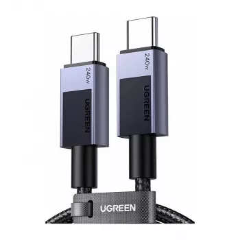 Câble UGREEN L513 USB-C vers USB-C 240W PD3.1 480Mbps gaine nylon boîtier aluminium attache-câble intégré 1m gris (45067)