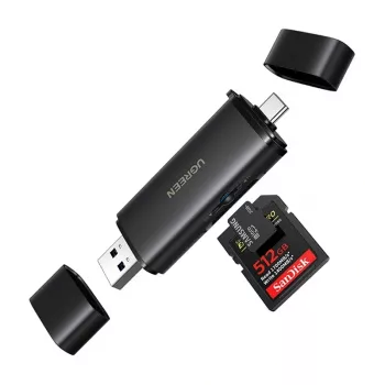 Lecteur de cartes UGREEN 2-en-1 USB-C / USB-A SD 4.0 UHS-II noir