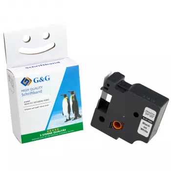 Ruban à étiqueter G&G 12mm x 7m blanc sur noir compatible avec DYMO 45013